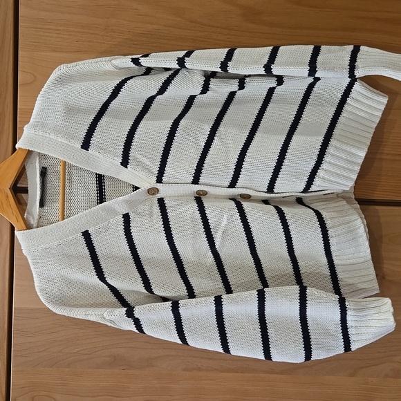 Jenni Kayne Chloe Navy and Cream Striped Cardigan, Coastal California Chic, VGUC - Picture 1 of 9